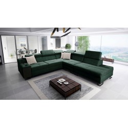 Ecksofa Avanti IX mit Schlaffunktion und Lampe mit USB-Anschluss, Stoff Whisper 9 + Ökoleder