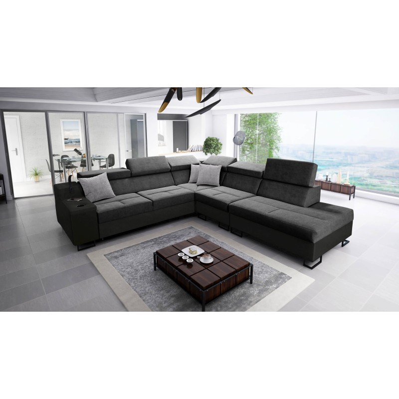 Ecksofa Avanti IX mit Schlaffunktion und Lampe mit USB-Anschluss Stoff Whisper 9