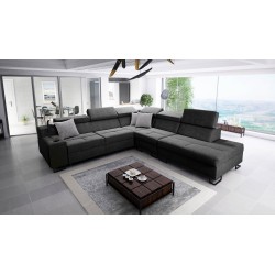 Avanti IX sectional sofa with a sleeping function and a lamp with a USB port, Whisper 11 fabric + black eco-leather