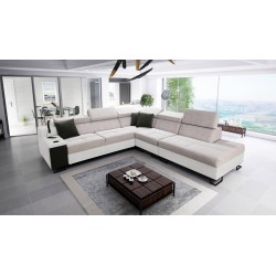 Avanti IX corner sofa with a sleeping function and a lamp with a USB port, fabric Whisper 11 + Eco-leather