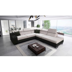 Avanti IX corner sofa with a sleeping function and a lamp with a USB port, fabric Whisper 25 + Eco-leather