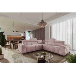 Sofá esquinero Verona III con función de cama en tejido de terciopelo, Vena 10: elegancia y funcionalidad en un solo mueble.