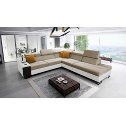 Ecksofa Avanti IX mit Schlaffunktion und Lampe mit USB-Anschluss, Stoff Sawana 96