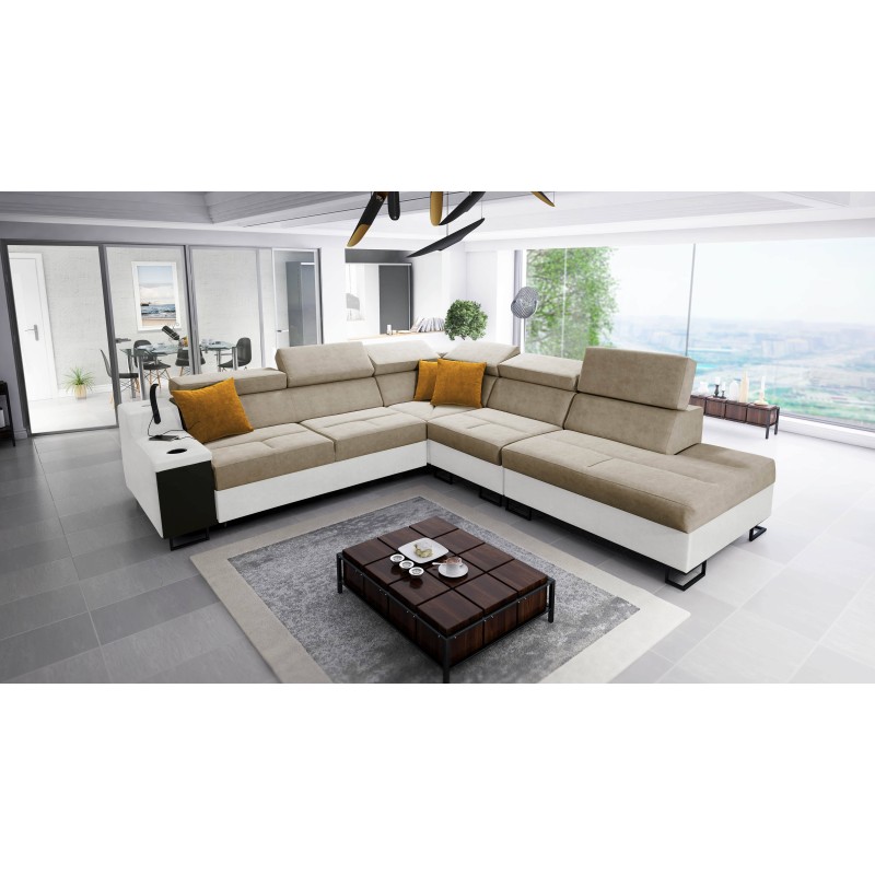 Avanti IX corner sofa with a sleeping function and a lamp with a USB port, fabric Sawana 96