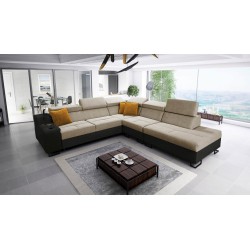Avanti IX corner sofa with a sleeping function and a lamp with a USB port, fabric Sawana 14 + Eco-leather