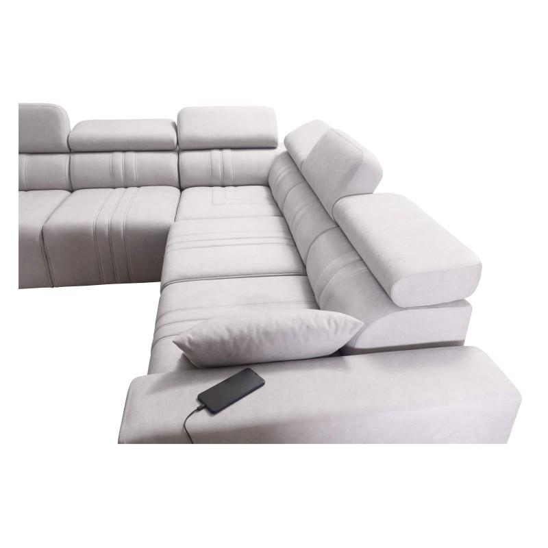 Sofá esquinero Verona III con función de cama en tela de terciopelo, Vena 9: elegancia y funcionalidad en un solo mueble.