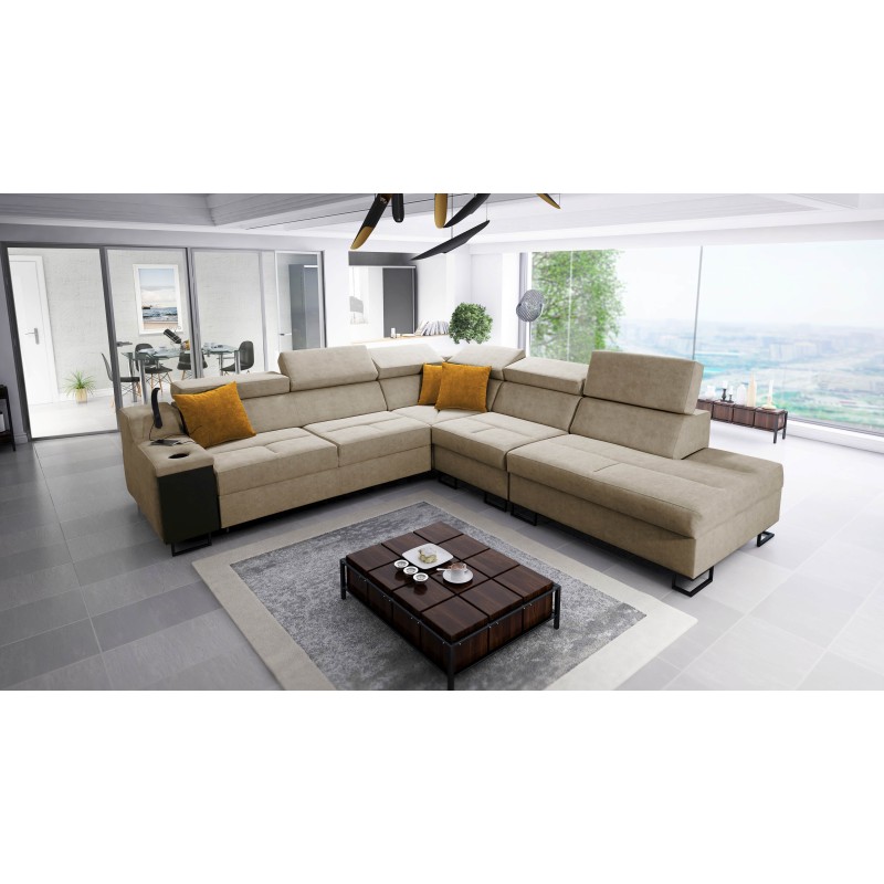 Ecksofa Avanti IX mit Schlaffunktion und Lampe mit USB-Anschluss, Stoff Sawana 14