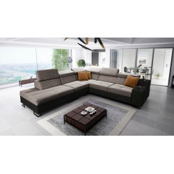 Avanti IX corner sofa with a sleeping function and a lamp with a USB port in Whisper 16 fabric