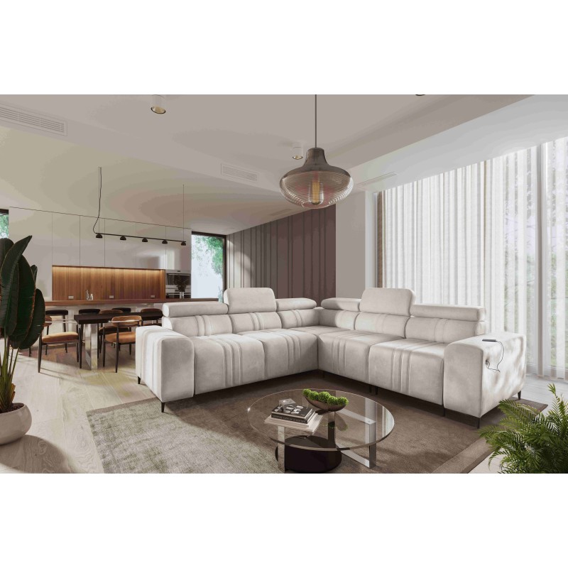 Verona III corner sofa with sleeping function in Velvet fabric, Vena 9 – elegance and functionality in one piece of furniture.