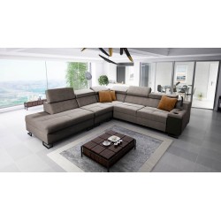 Ecksofa Avanti IX mit Schlaffunktion und Lampe mit USB-Anschluss, Stoff Whisper 3 + Kunstleder