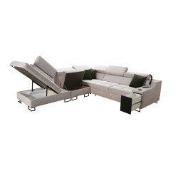 Ecksofa Avanti IX mit Schlaffunktion und Lampe mit USB-Anschluss, Stoff Whisper 3 + Kunstleder