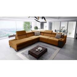 Avanti IX corner sofa with a sleeping function and a lamp with a USB port, fabric Whisper 5 + Eco-leather