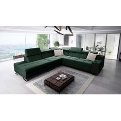 Avanti IX corner sofa with a sleeping function and a lamp with a USB port, fabric Whisper 9 + Eco leather
