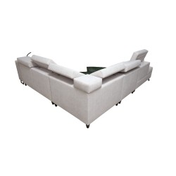 Avanti IX corner sofa with a sleeping function and a lamp with a USB port, fabric Whisper 9 + Eco leather