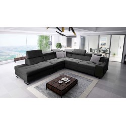 Avanti IX sectional sofa with a sleeping function and a lamp with a USB port, Whisper 11 fabric + black eco-leather