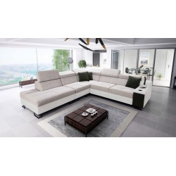 Avanti IX corner sofa with a sleeping function and a lamp with a USB port, fabric Whisper 11 + Eco-leather