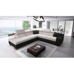 Avanti IX corner sofa with a sleeping function and a lamp with a USB port, fabric Whisper 25 + Eco-leather