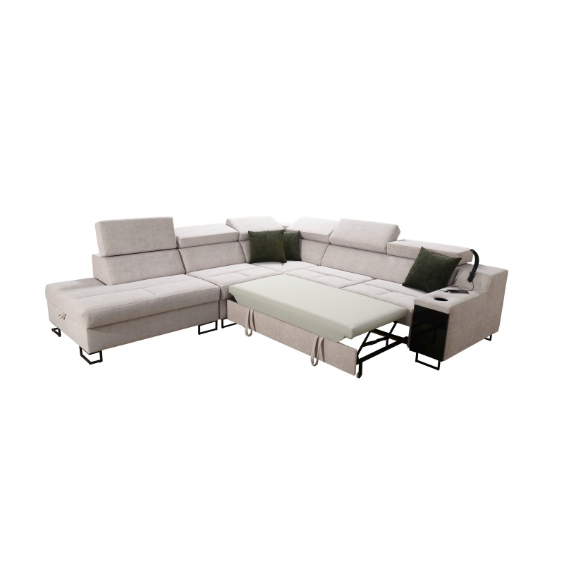 Ecksofa Avanti IX mit Schlaffunktion und Lampe mit USB-Anschluss, Stoff Sawana 25