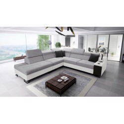 Avanti IX corner sofa with sleeping function and a lamp with a USB port, fabric Sawana 84 + Eco-leather