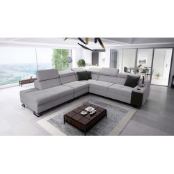 Esquina Avanti IX con función de cama y lámpara con puerto USB, tela Sawana 96 + Ecocuero.