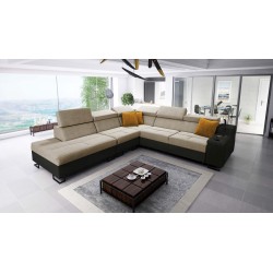 Avanti IX corner sofa with a sleeping function and a lamp with a USB port, fabric Sawana 14 + Eco-leather