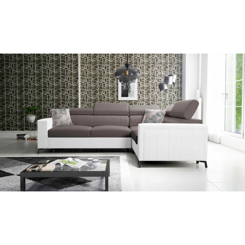Arco II Corner Sofa with Sleeping Function - Velvet, Mono 234 + Eco-leather - A Perfect Combination of Style and Comfort