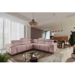 Sofá esquinero Verona III con función de cama en tejido de terciopelo, Vena 10: elegancia y funcionalidad en un solo mueble.