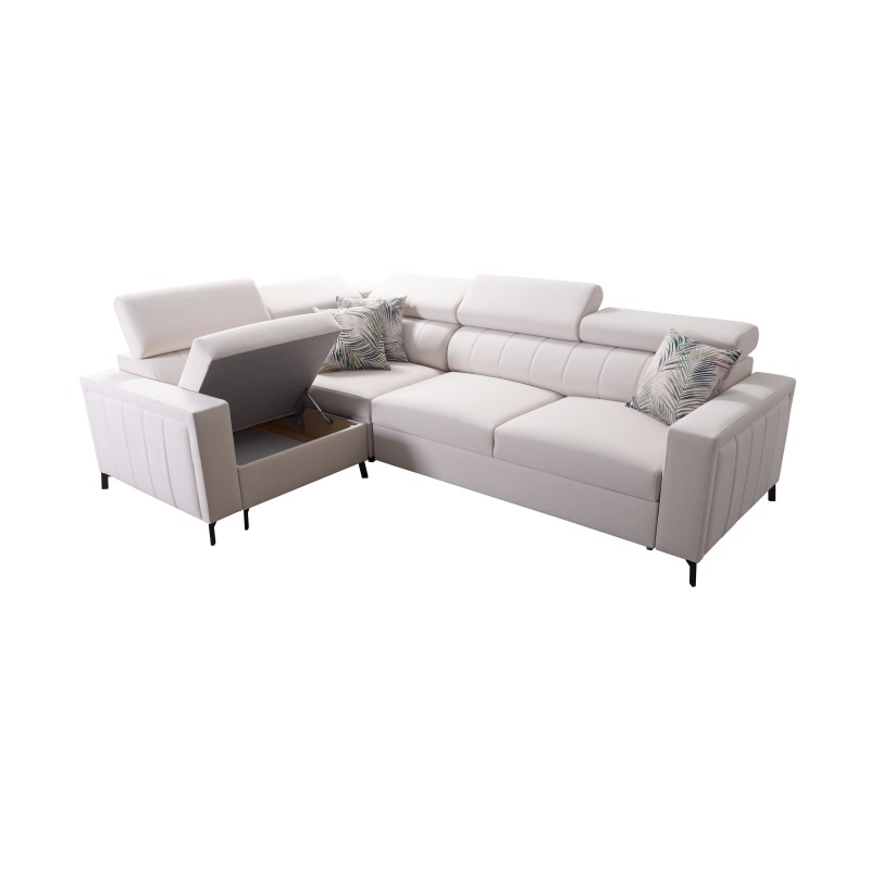 Sofá esquinero Arco II con función de cama - Terciopelo, Mono 244 + Eco-cuero - Una combinación perfecta de estilo y confort.