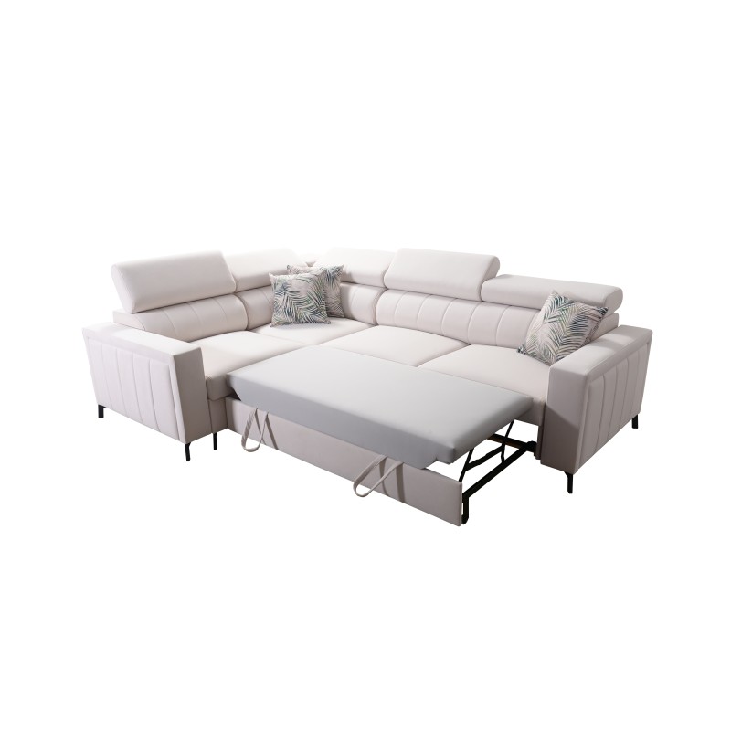 Sofá esquinero Arco II con función de cama - Terciopelo, Mono 244 + Eco-cuero - Una combinación perfecta de estilo y confort.