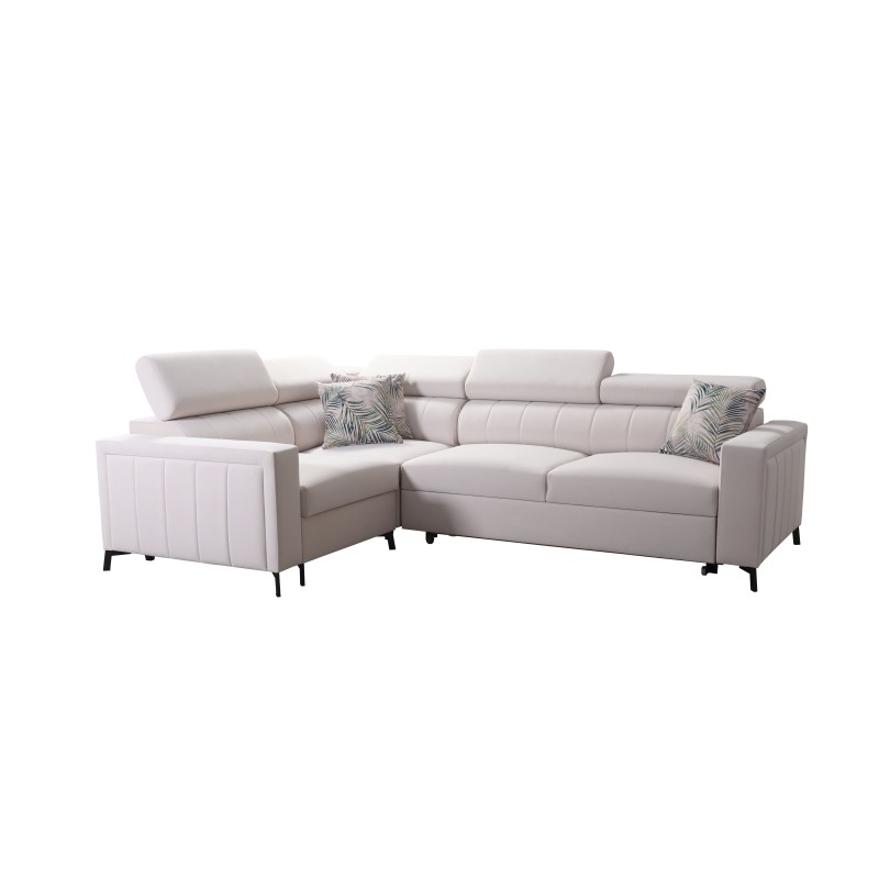 Sofá esquinero Arco II con función de cama - Terciopelo, Mono 244 + Eco-cuero - Una combinación perfecta de estilo y confort.