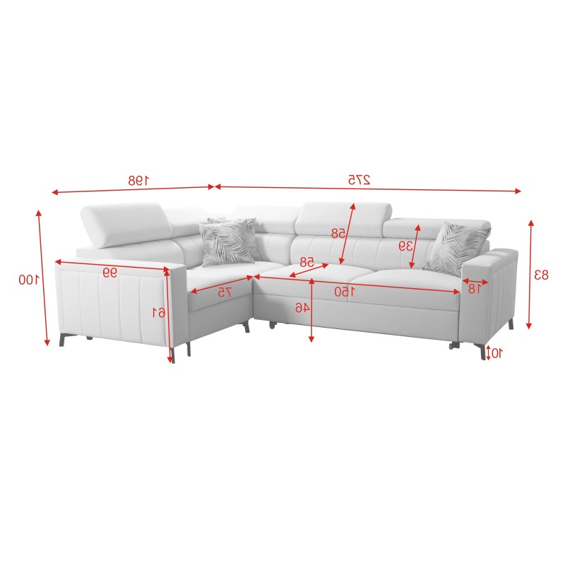 Sofá esquinero Arco II con función de cama - Terciopelo, Mono 244 + Eco-cuero - Una combinación perfecta de estilo y confort.