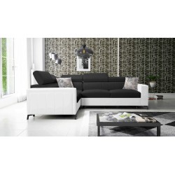 Sofá esquinero Arco II con función de cama - Tela trenzada, Sawana 14 + Piel ecológica - Una combinación perfecta de estilo y co