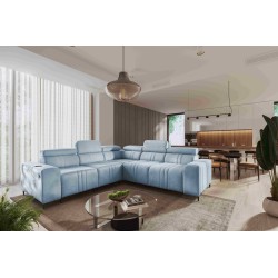 Esquinero Verona III con función de cama en tela de terciopelo, Vena 6: elegancia y funcionalidad en un solo mueble