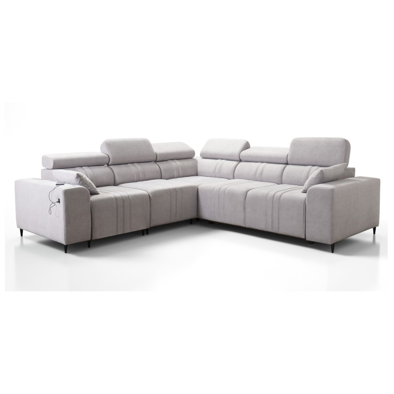 Esquinero Verona III con función de cama en tela de terciopelo, Vena 6: elegancia y funcionalidad en un solo mueble