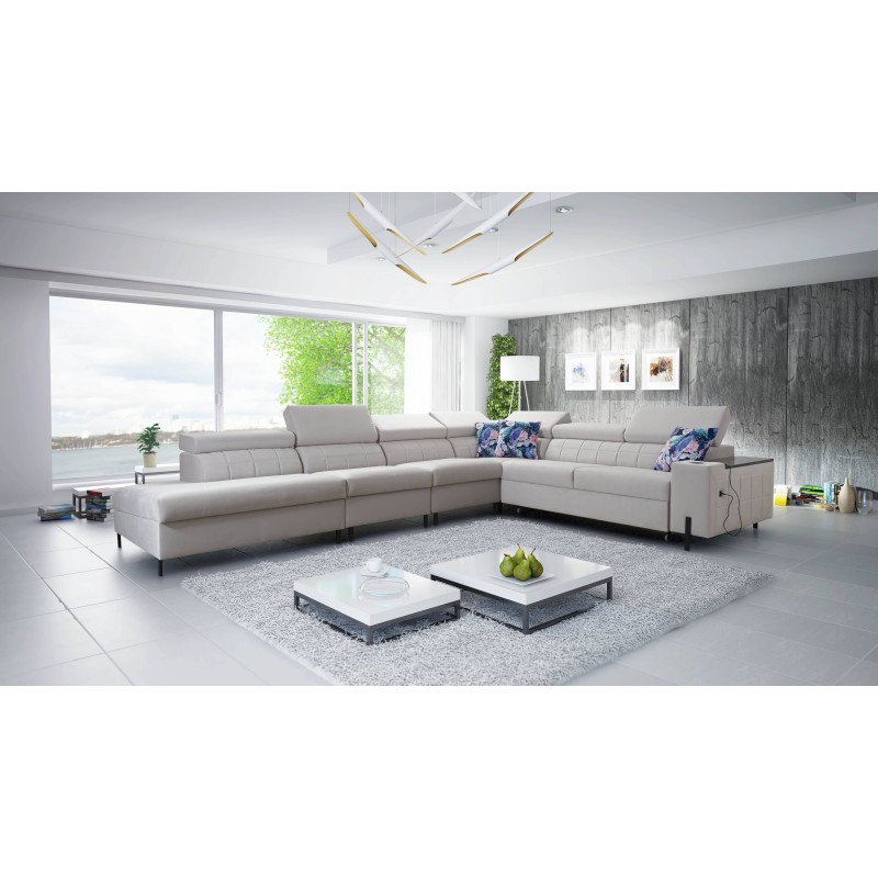 Zetta IX Corner Sofa with Sleeping Function and Bar - Velvet, Jaguar 2162 | Luxurious and Functional Furniture