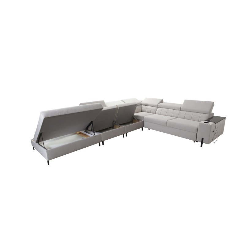 Zetta IX Corner Sofa with Sleeping Function and Bar - Velvet, Jaguar 2162 | Luxurious and Functional Furniture
