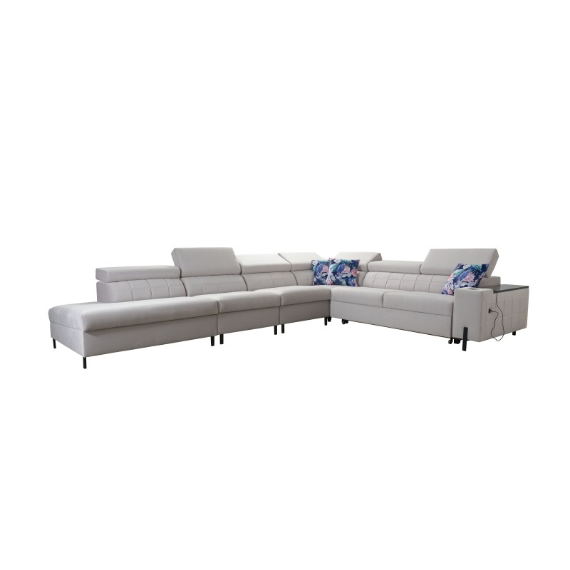 Sofá esquinero Zetta IX con función de cama y bar - Velvet, Jaguar 2162 | Mueble lujoso y funcional