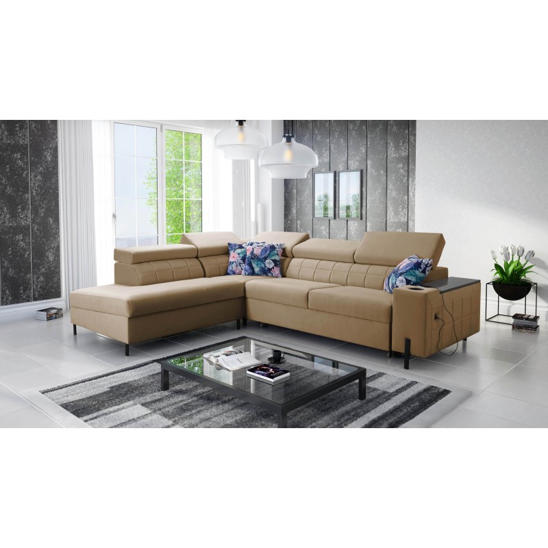 Ecksofa Zetta III mit Schlaffunktion und USB-Anschluss - Samt, Jaguar 2176