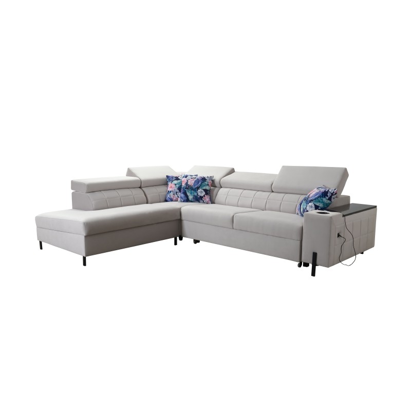 Zetta III corner sofa with sleeping function and USB port - Velvet, Jaguar 2171