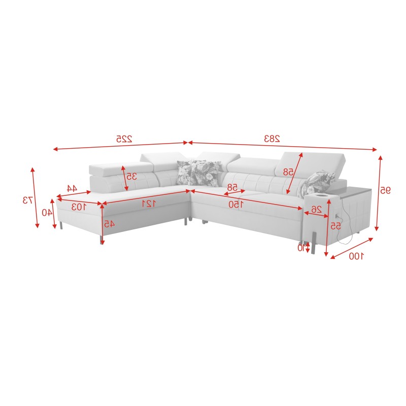 Zetta III corner sofa with sleeping function and USB port - Velvet, Jaguar 2171