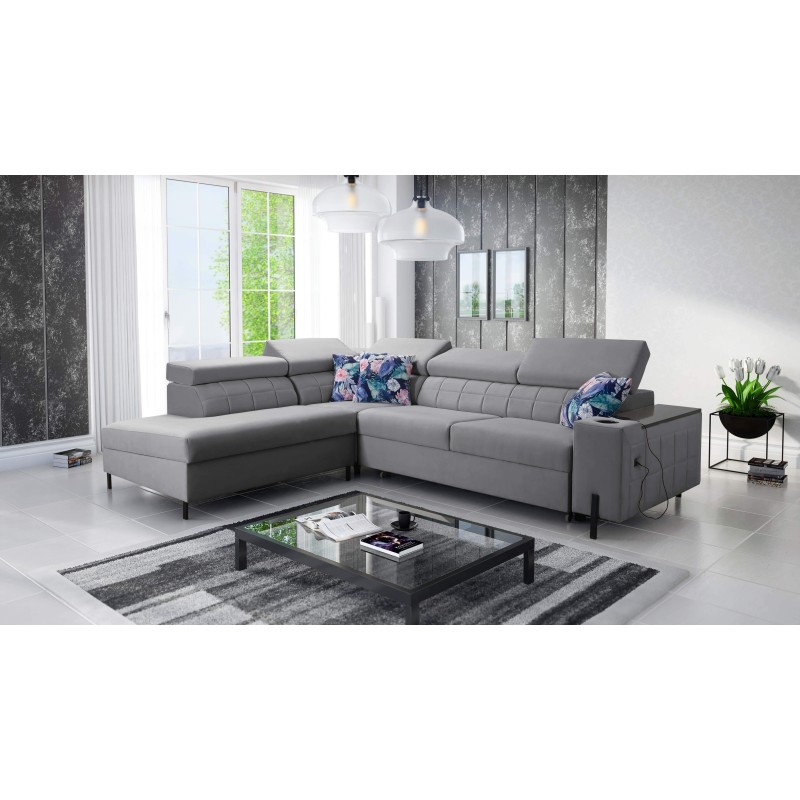 Zetta III Ecksofa mit Schlaffunktion und USB-Anschluss - Samt, Jaguar 2167