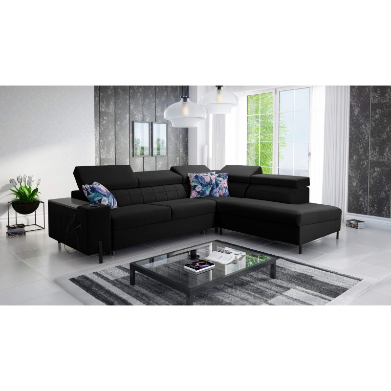 Ecksofa Zetta III mit Schlaffunktion und USB-Anschluss - Samt, Jaguar 2183