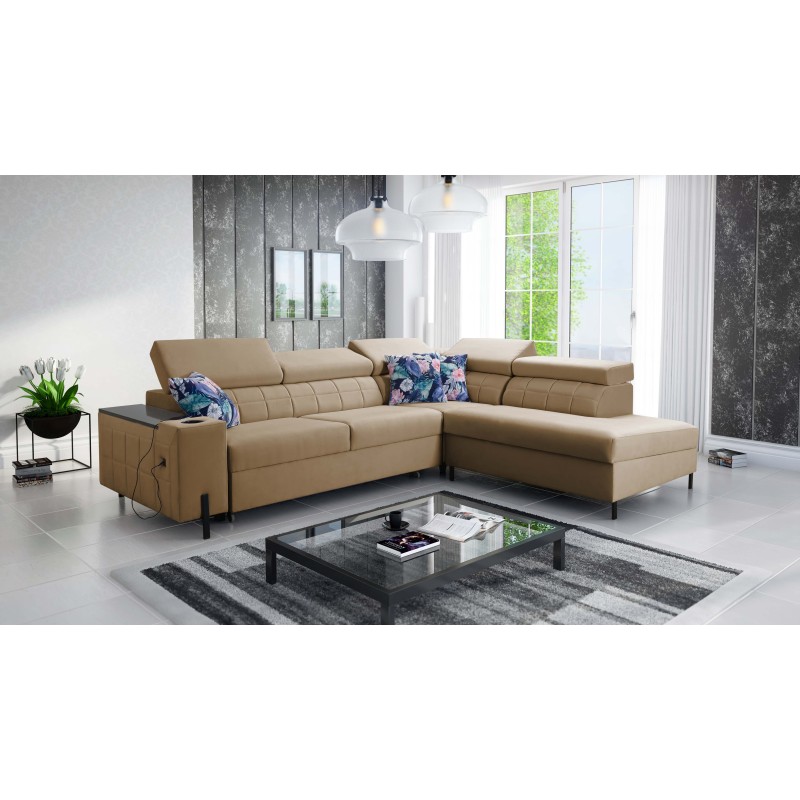 Ecksofa Zetta III mit Schlaffunktion und USB-Anschluss - Samt, Jaguar 2176