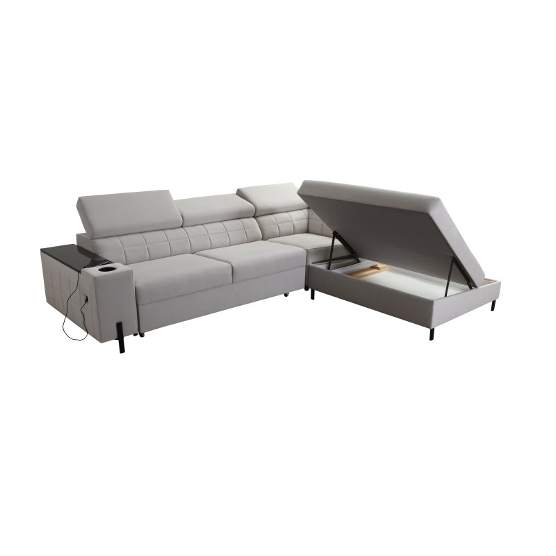 Zetta III corner sofa with sleeping function and USB port - Velvet, Jaguar 2175