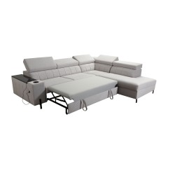 Zetta III Ecksofa mit Schlaffunktion und USB-Anschluss - Samt, Jaguar 2167