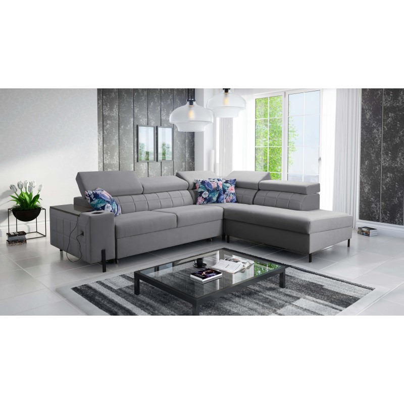 Zetta III Ecksofa mit Schlaffunktion und USB-Anschluss - Samt, Jaguar 2167
