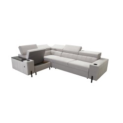 Zetta II corner sofa with a sleeping function, bar, storage for bedding, and USB port - Velvet, Jaguar 2183