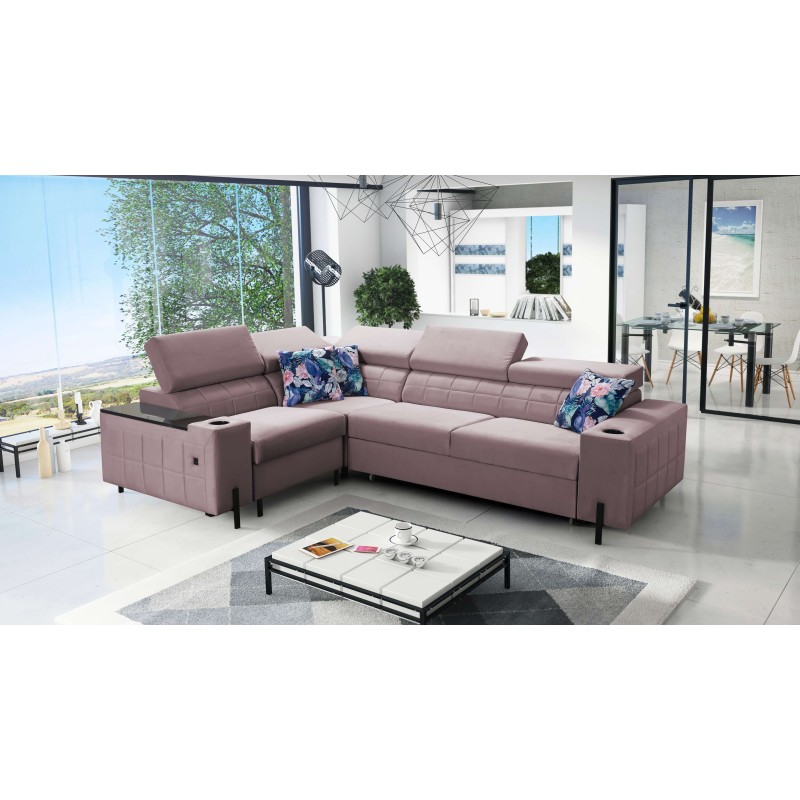 Ecksofa Zetta II mit Schlaffunktion, Bar, Bettkasten und USB-Anschluss - Velvet, Jaguar 2171