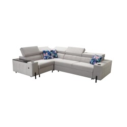 Zetta II corner sofa with a sleeping function, bar, storage for bedding, and USB port - Velvet, Jaguar 2167