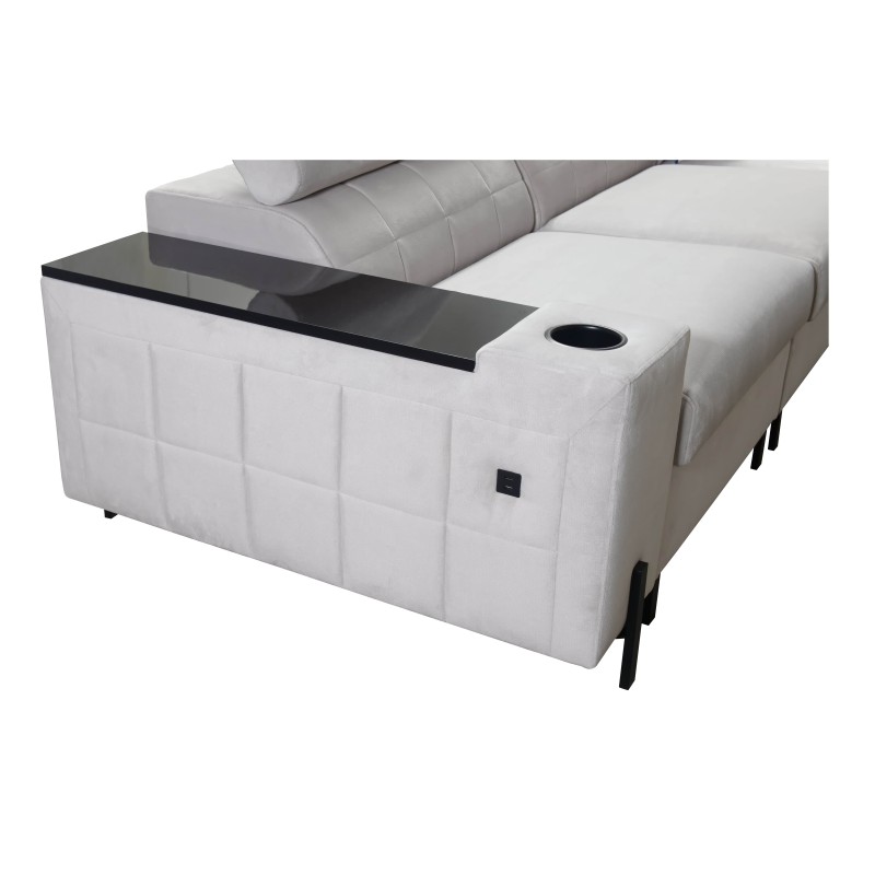 Zetta II corner sofa with a sleeping function, bar, storage for bedding, and USB port - Velvet, Jaguar 2167
